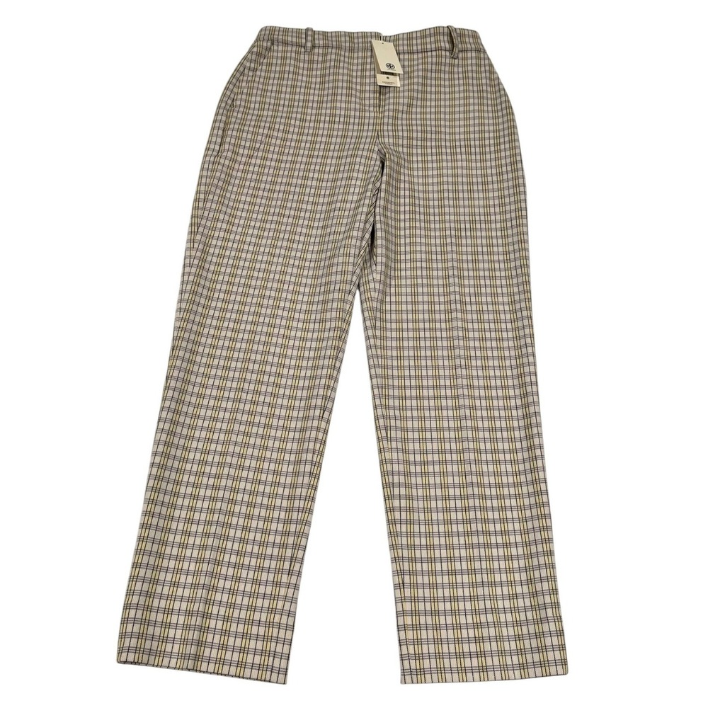NWT Tory Burch Yarn Dyed Twill Golf Pants Plaid Cream Yellow Women's‎ 4